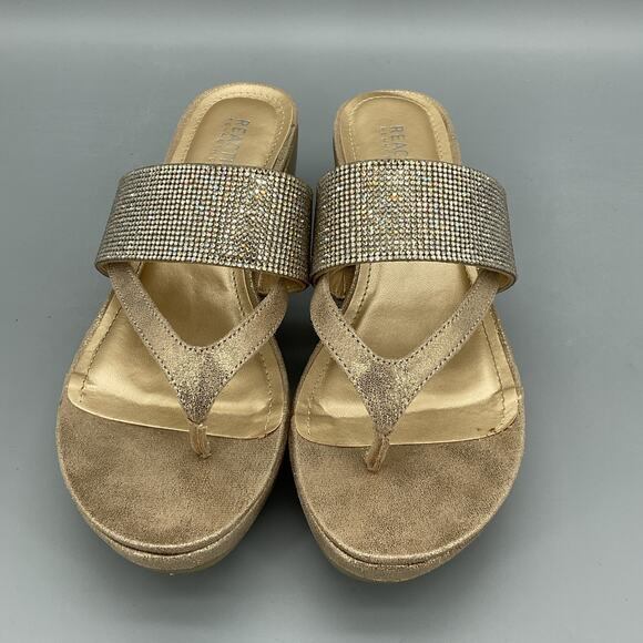 Kenneth Cole Reaction Women’s Pepea Cross Jewel Wedge Sandals Gold Size 7.5M - Picture 3 of 10